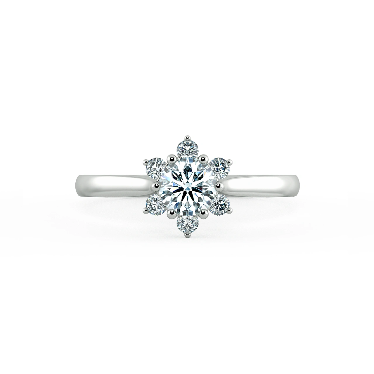 Small Halo Snowflake Engagement Ring with Shiny Band NCH2001 2
